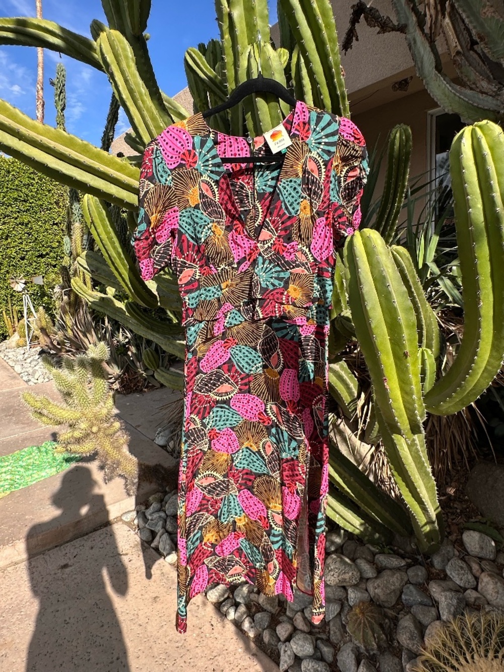 FARM RIO Graphic Shells Clip Jacquard Midi Dress | Size M